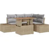 vidaXL Trädgårdsoffset med lagring 5 pcs Beige Poly rattan