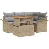 vidaXL Trädgårdsoffset med kudde 5 pcs beige och ljusgrå