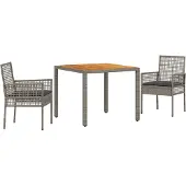 vidaXL Trädgårdsmöbelset 3 pcs Grå konstrotting