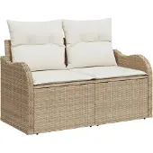 vidaXL Trädgårdssoffa med kudde Beige 121 x 62 x 69cm polyrotting 42006716