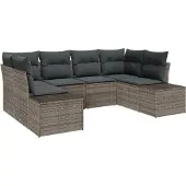 vidaXL Trädgårdsoffset med kudde 6 pcs Grå Poly rattan