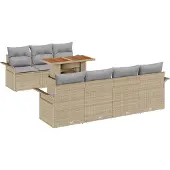 vidaXL Trädgårdsoffset med lagring 8 pcs Beige Poly rattan