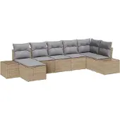 vidaXL Trädgårdsoffset med kudde med lagring 7 pcs Beige konstrotting
