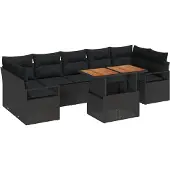vidaXL Trädgårdsoffset med kudde 8 pcs Svart och Brunt