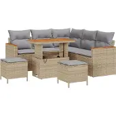 vidaXL Trädgårdsoffset med kudde 8 pcs Beige Poly rattan
