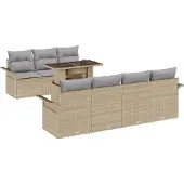 vidaXL Trädgårdsoffset med kudde med lagring 8 pcs Beige Poly rattan