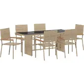 vidaXL Trädgårdsmöbelset 7 pcs Beige konstrotting