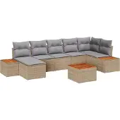 vidaXL Trädgårdsoffset med kudde 8 pcs Beige och Ljusgrå Polyrattan