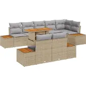 vidaXL Trädgårdsoffset med lagring 9 pcs Beige Poly rattan