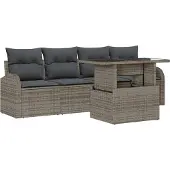 vidaXL Trädgårdsoffset med kudde 5 pcs Grå Poly rattan