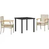 vidaXL Trädgårdsmöbelset med kudde 3 pcs Beige och svart Rotting