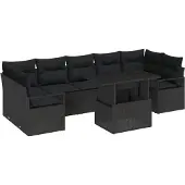 vidaXL Trädgårdsoffset med lagring 8 pcs Svart Poly rattan