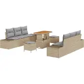 vidaXL Trädgårdsoffset med kudde 9 pcs Beige Poly rattan