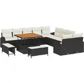vidaXL Trädgårdsoffset med kudde 13 pcs Svart Poly rattan