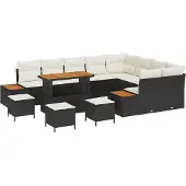 vidaXL Trädgårdsoffset med kudde med lagring 13 pcs Svart Poly rattan