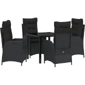 vidaXL Trädgårdsmöbelset med kudde 5 pcs Svart konstrotting