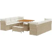 vidaXL Trädgårdsoffset 11 pcs Beige konstrotting