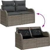 vidaXL Trädgårdsoffset med lagring 9 pcs Grå Poly rattan