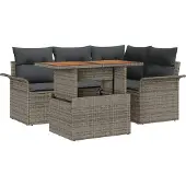 vidaXL Trädgårdsoffset med lagring 5 pcs Grå Poly rattan