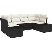 vidaXL Trädgårdsoffset med lagring 6 pcs Svart och kräm Poly rattan