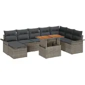 vidaXL Trädgårdsoffset med lagring 9 pcs Grå Poly rattan