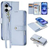 DUX iPhone 16 Lawa plånboksfodral i läder med magnetiskt skydd - Baby Blue