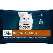 Purina Gourmet Perle Delicias Sås Kyckling Oxkött 4x85g Kattsnack 12 Enheter