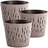 Wellhome Sandfärgad Rund Plastkruka 22.5x19.2 Cm 3 Enheter