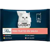 Purina Gourmet Perle Salsa Oxfilé Kyckling Kanin Lax 4x85g Kattsnack 12 Enheter