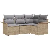 vidaXL Trädgårdsoffset med lagring 4 pcs Beige konstrotting