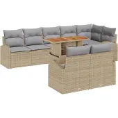 vidaXL Trädgårdsoffset med lagring 9 pcs Beige Poly rattan