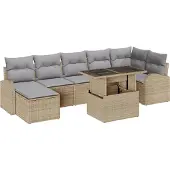 vidaXL Trädgårdsoffset med kudde med lagring 8 pcs Beige Poly rattan