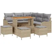 vidaXL Trädgårdsoffset med kudde med lagring 8 pcs Beige och Ljusgrå