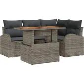 vidaXL Trädgårdsoffset med lagring 5 pcs Grå Poly rattan