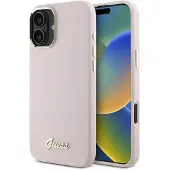 GUESS Silikon Script Metal Logo & Frame iPhone 16 Plus Fodral - Rosa
