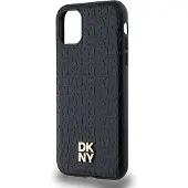 DKNY Läder Monogram Mönster Metall Logo MagSafe Fodral för iPhone 11 / Xr - Svart