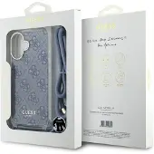 GUESS Crossbody Cord 4G Print Fodral med nyckelband för iPhone 16 - Blå