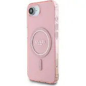 GUESS IML Glitter Circle MagSafe-fodral för iPhone 16e - rosa