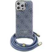 GUESS Crossbody Cord 4G Print Fodral för iPhone 16 Pro Max - Blå