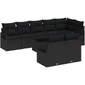 vidaXL Soffset med kudde 9 pcs Svart konstrotting
