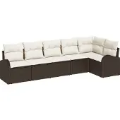 vidaXL Trädgårdsoffset med kudde 6 pcs Brun Poly rattan