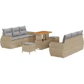 vidaXL Trädgårdsoffset med kudde med lagring 9 pcs Beige konstrotting