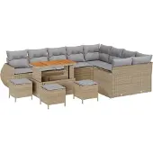 vidaXL Trädgårdsoffset 13 pcs Beige konstrotting