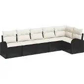 vidaXL Trädgårdsoffset med kudde 6 pcs Svart Poly rattan