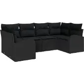 vidaXL Trädgårdsoffset med kudde 6 pcs Svart Poly Rattan