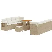 vidaXL Trädgårdsoffset med kudde 11 pcs Beige Poly rattan
