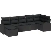 vidaXL Trädgårdsoffset med kudde 7 pcs Svart Poly rattan