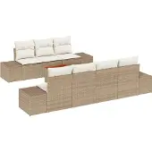 vidaXL Trädgårdsoffset 8 pcs Beige och gräddfärgad konstrotting