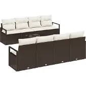 vidaXL Soffset med kudde 7 pcs Brun och Kräm konstrotting