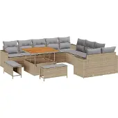 vidaXL Trädgårdsoffset 13 pcs Beige konstrotting